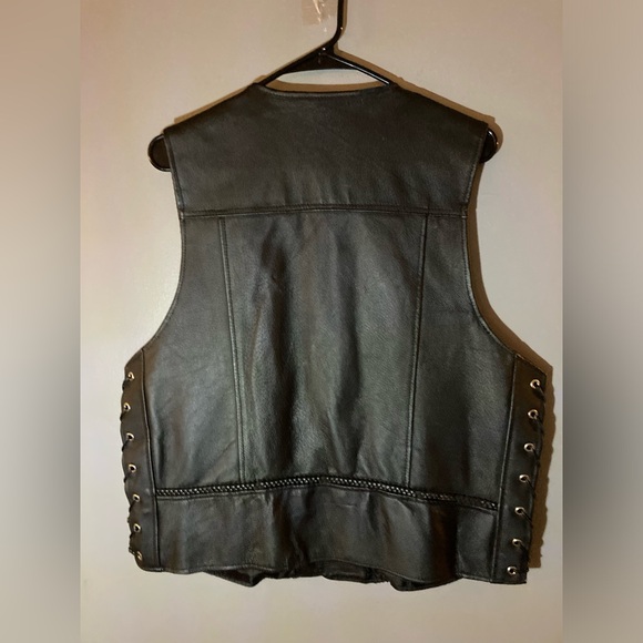 VANCE LEATHERS Black Leather Vest - Picture 2 of 7